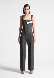 Camille - Tailored Pinstripe Jumpsuit - Grey