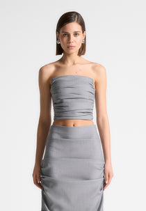 Pleated Bandeau Tailored Corset Top - Grey