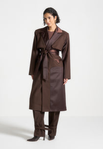 Ilona - Tailored Satin Trench Coat - Brown