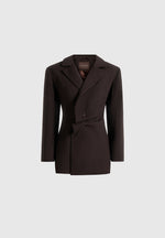 Sylvie - Oversized Wool Asymmetric Blazer Dress - Brown