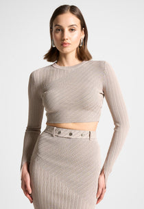 Two-Tone Ribbed Knit Top - Beige