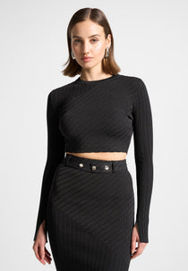 Two-Tone Ribbed Knit Top - Black/Grey