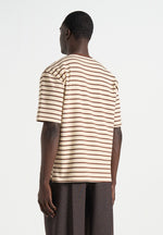 Riley - Unisex Striped Relaxed Fit Cotton T-Shirt - Cream/Brown