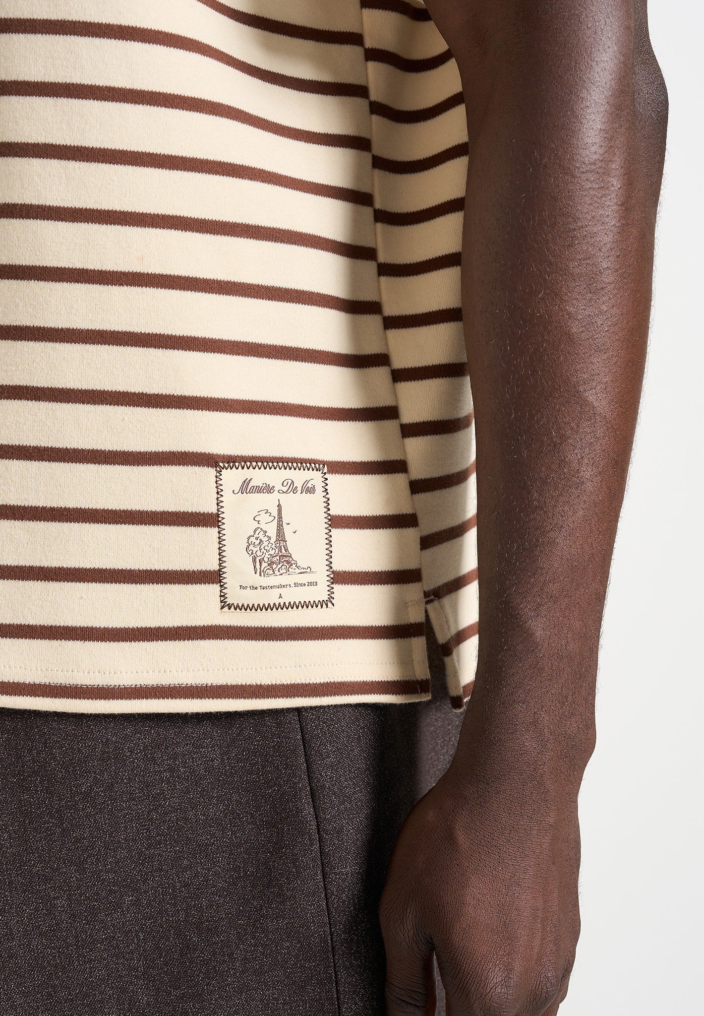 Riley - Unisex Striped Relaxed Fit Cotton T-Shirt - Cream/Brown