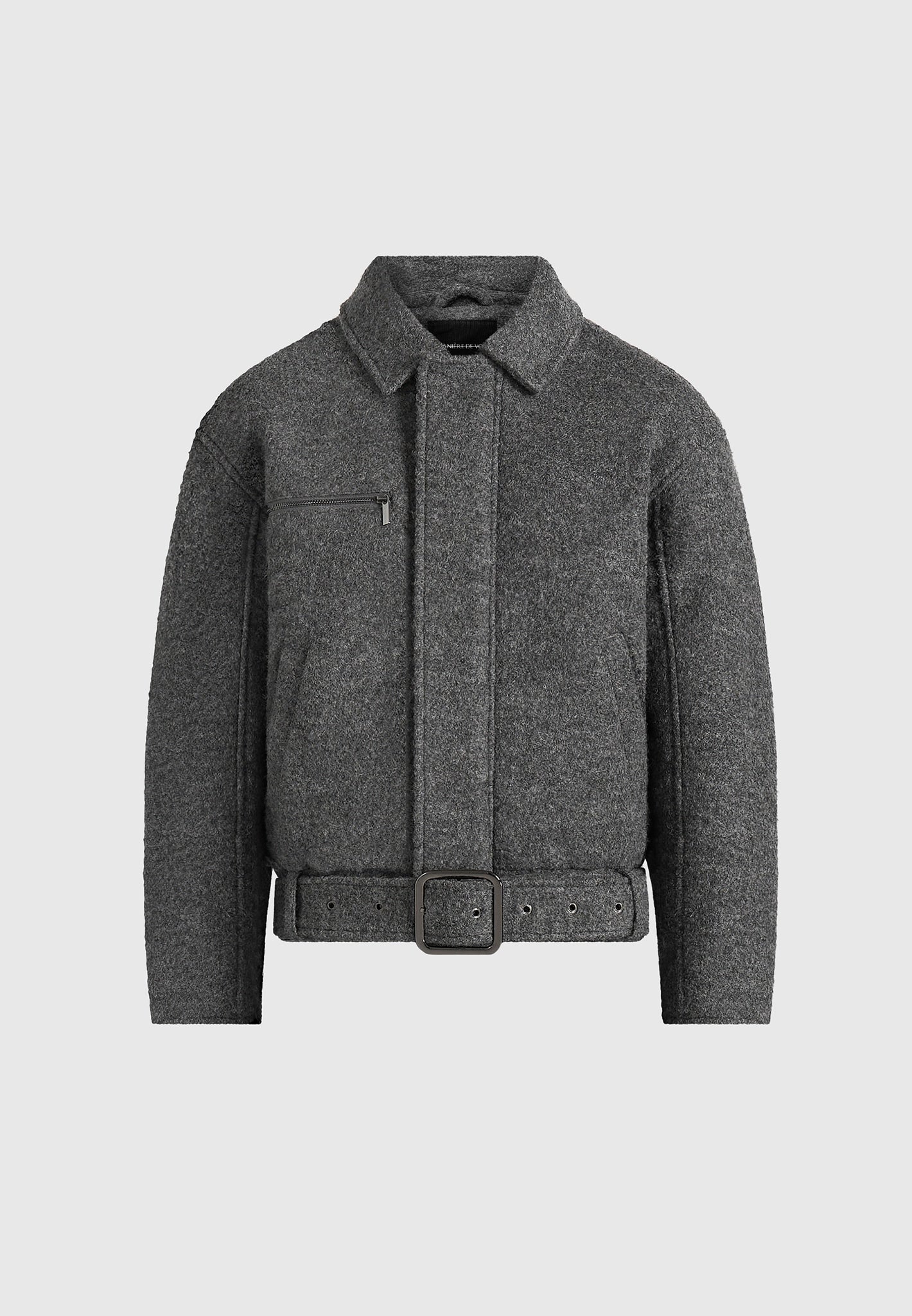 Ezra - Unisex Wool Belted Bomber Jacket - Grey