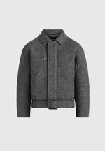 Ezra - Unisex Wool Belted Bomber Jacket - Grey