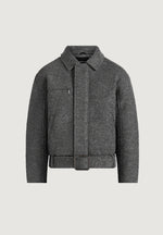 Ezra - Unisex Wool Belted Bomber Jacket - Grey
