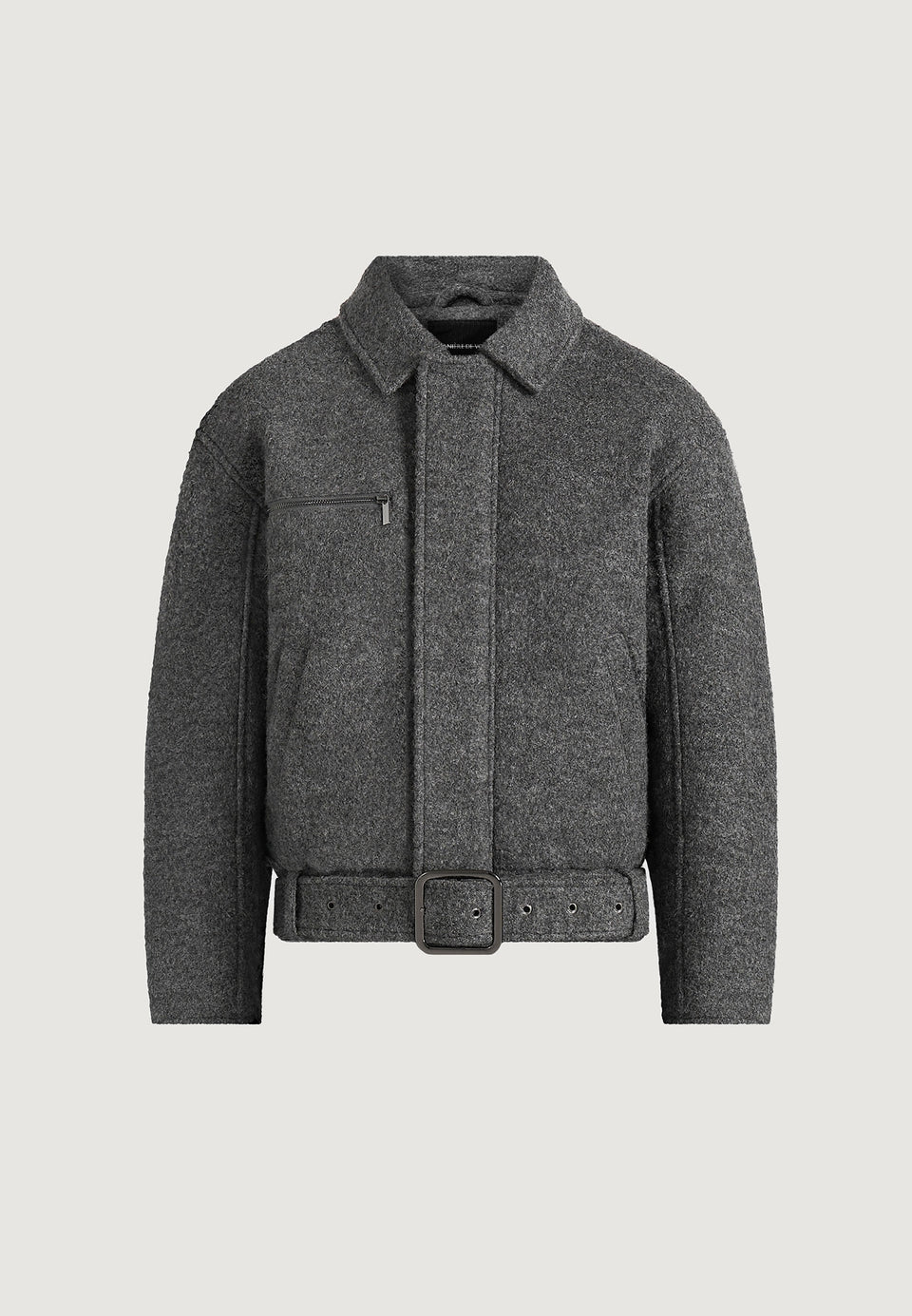 Ezra - Unisex Wool Belted Bomber Jacket - Grey
