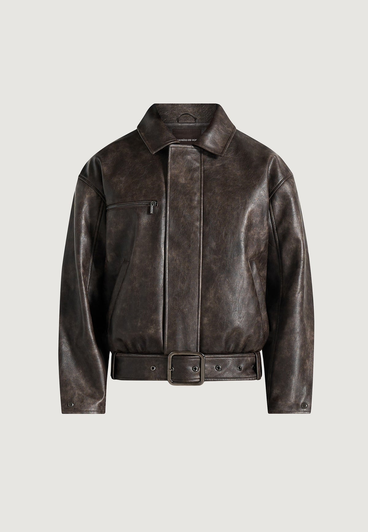 Ezra - Unisex Vintage Leather Belted Bomber Jacket - Brown