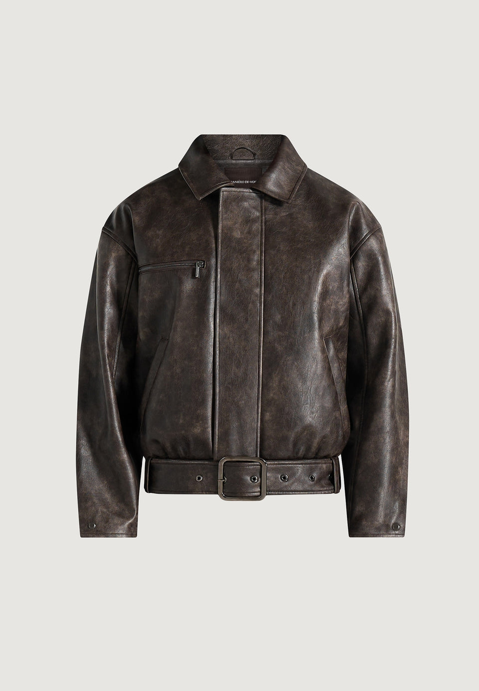 Ezra - Unisex Vintage Leather Belted Bomber Jacket - Brown