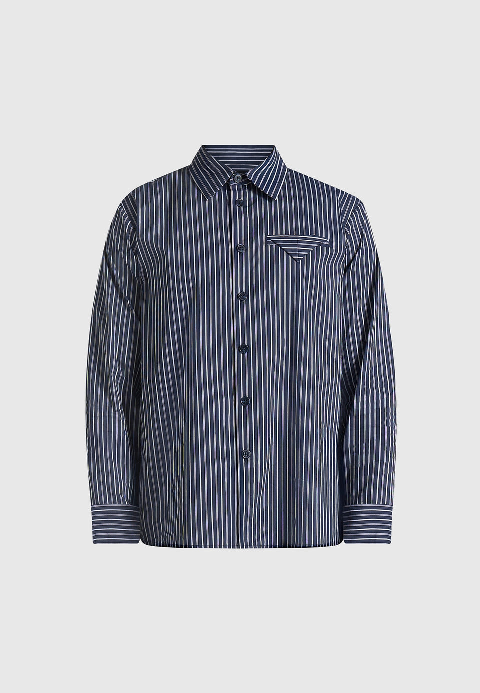 Ronnie - Unisex Pinstripe Long Sleeve Shirt - Navy
