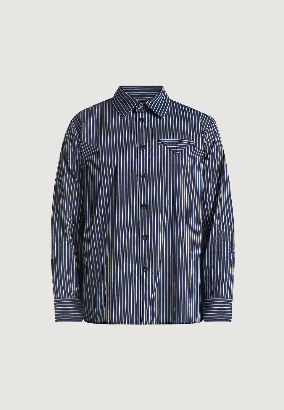 Ronnie - Unisex Pinstripe Long Sleeve Shirt - Navy