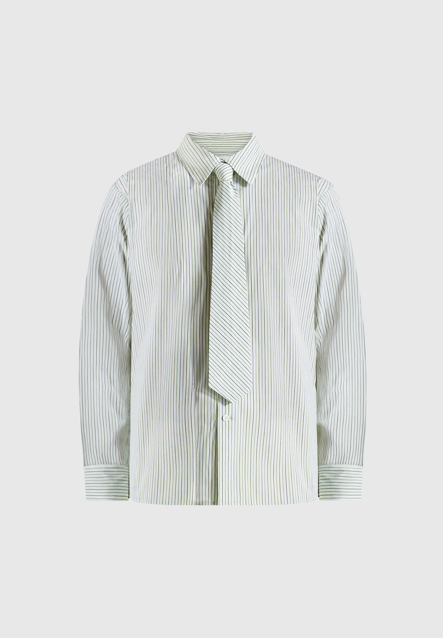 Dylan - Unisex Pinstripe Long Sleeve Shirt With Detachable Tie - Sage