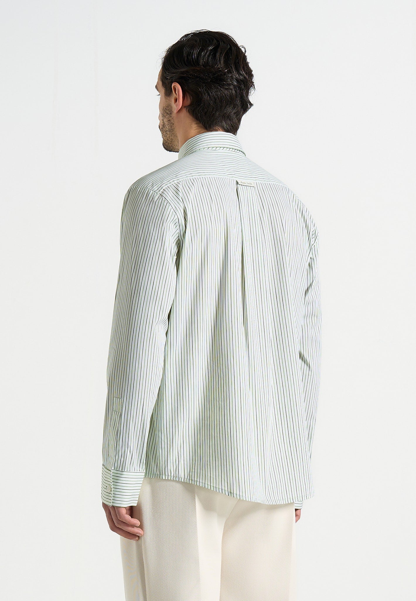 Dylan - Unisex Pinstripe Long Sleeve Shirt With Detachable Tie - Sage