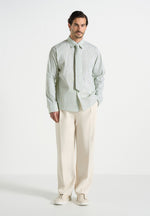 Dylan - Unisex Pinstripe Long Sleeve Shirt With Detachable Tie - Sage