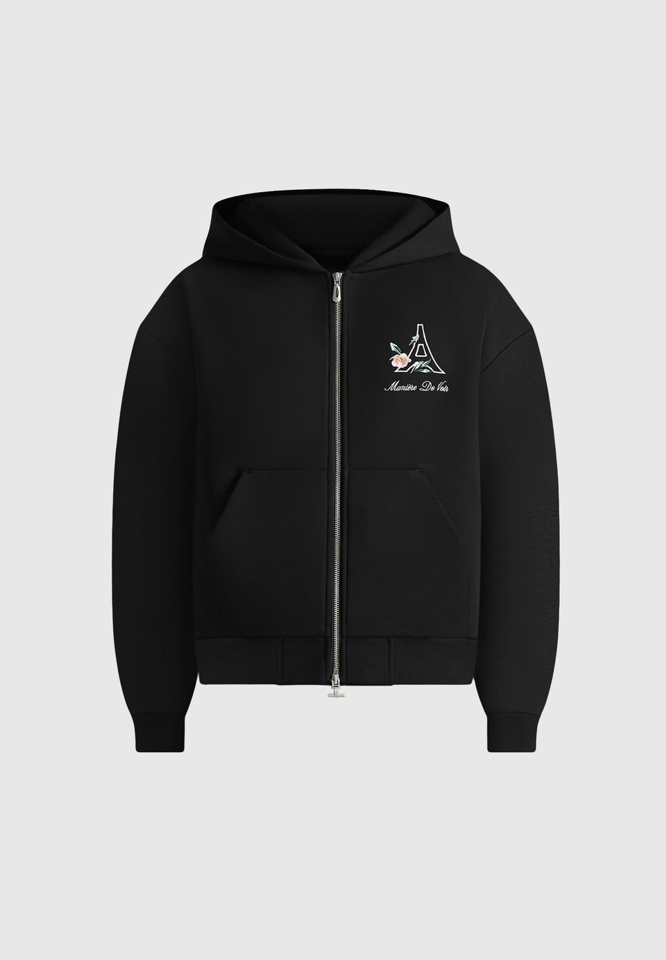 js009-unisex-floral-eiffel-zip-hoodie-black