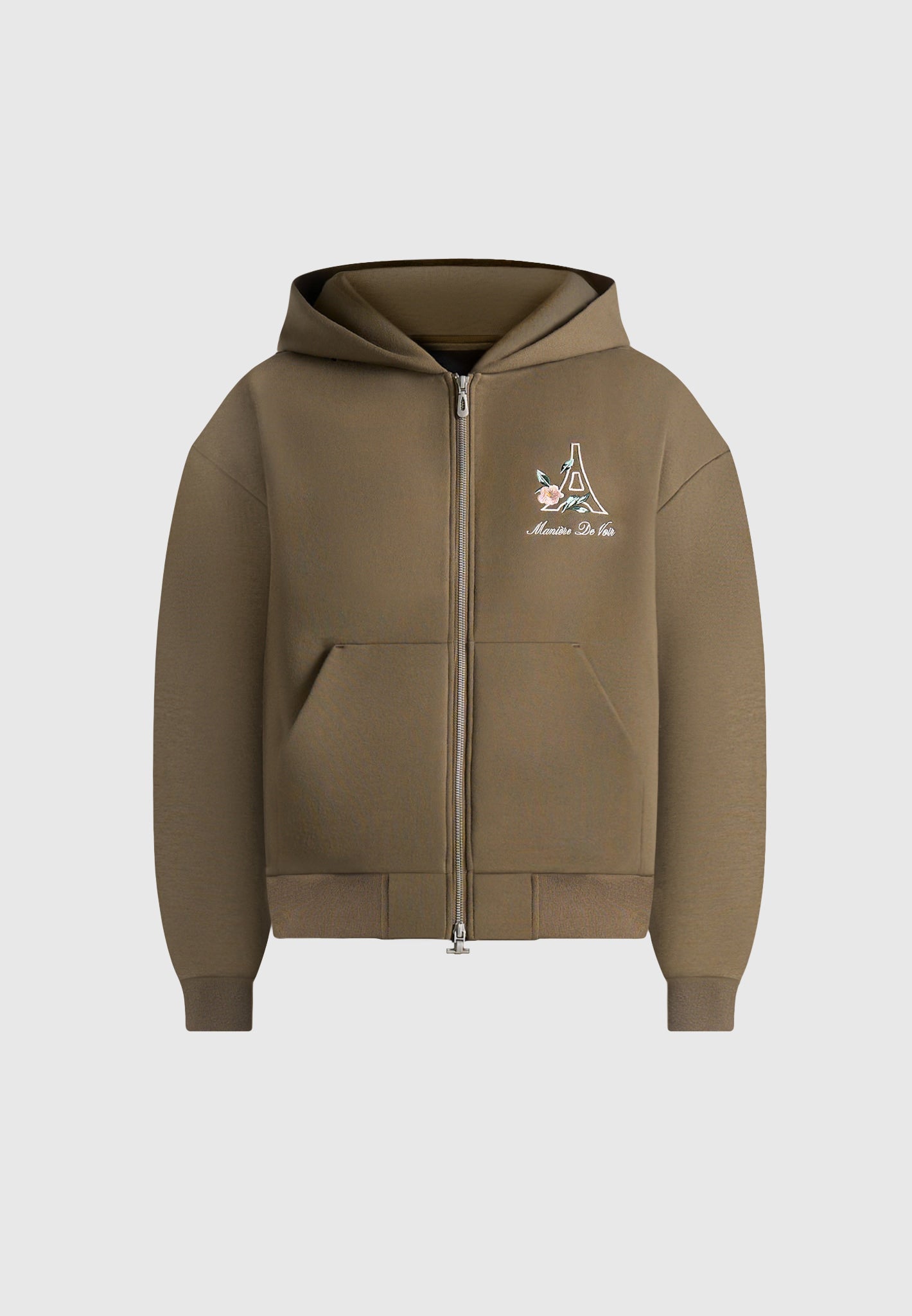 JS009 - Unisex Floral Eiffel Zip Hoodie - Olive