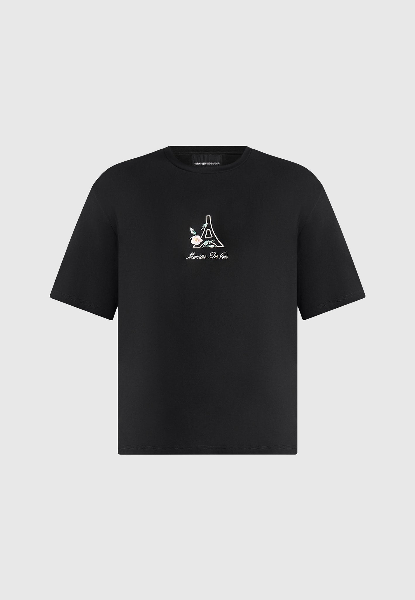 TS008 - Unisex Floral Eiffel Cotton T-Shirt - Black