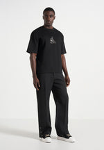 TS008 - Unisex Floral Eiffel Cotton T-Shirt - Black