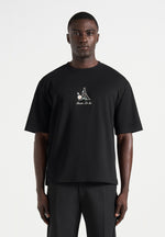 TS008 - Unisex Floral Eiffel Cotton T-Shirt - Black