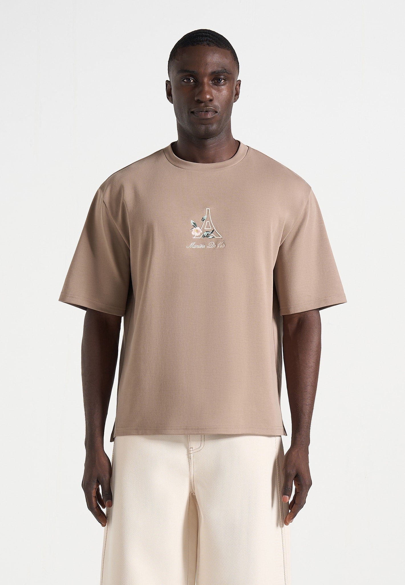 TS008 - Unisex Floral Eiffel Cotton T-Shirt - Taupe