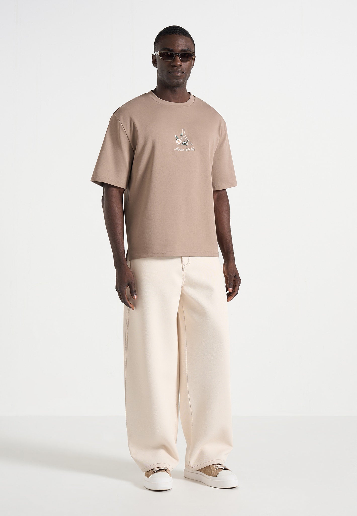 TS008 - Unisex Floral Eiffel Cotton T-Shirt - Taupe