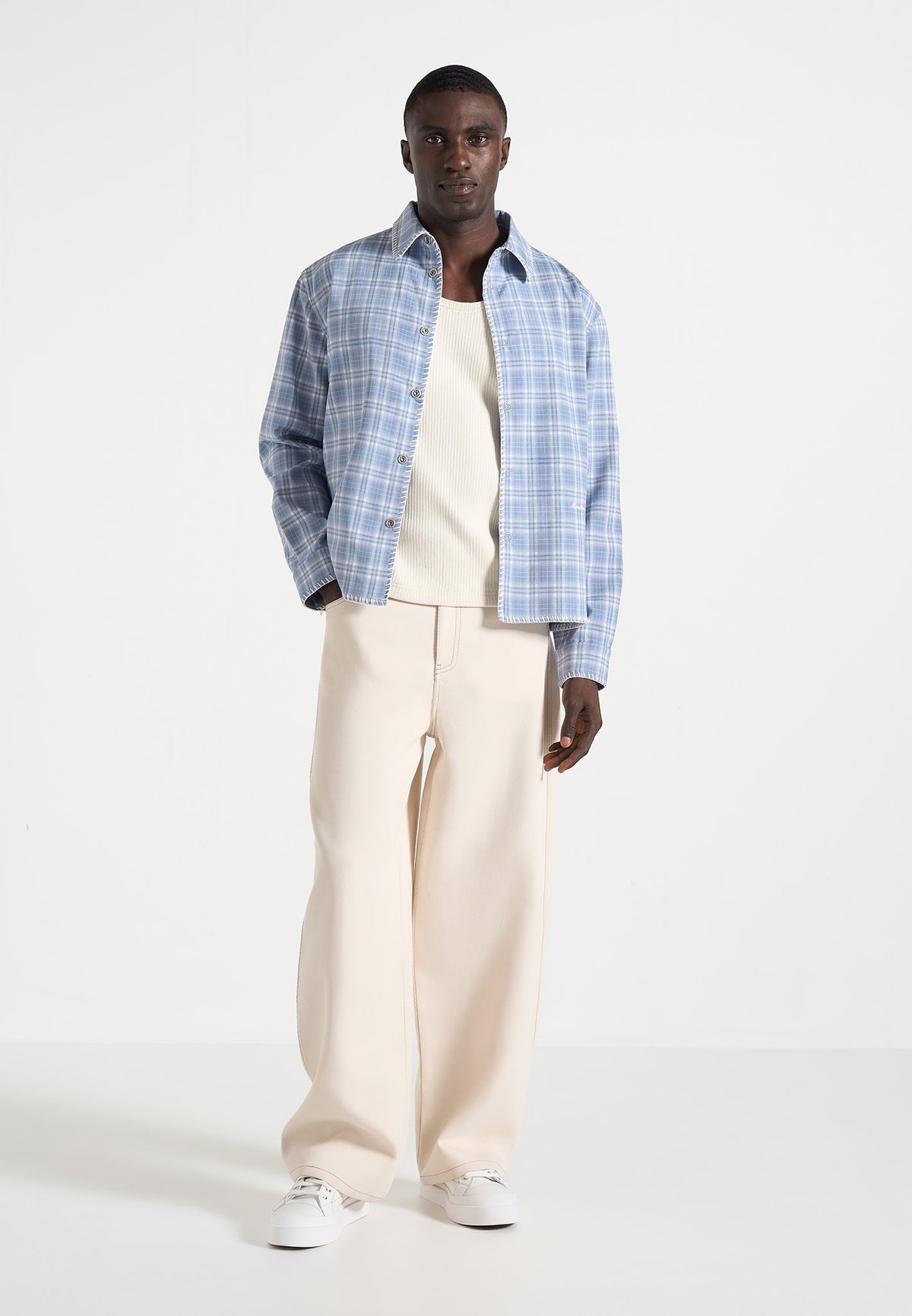 Blake - Unisex Whipstitch Check Shirt - Blue