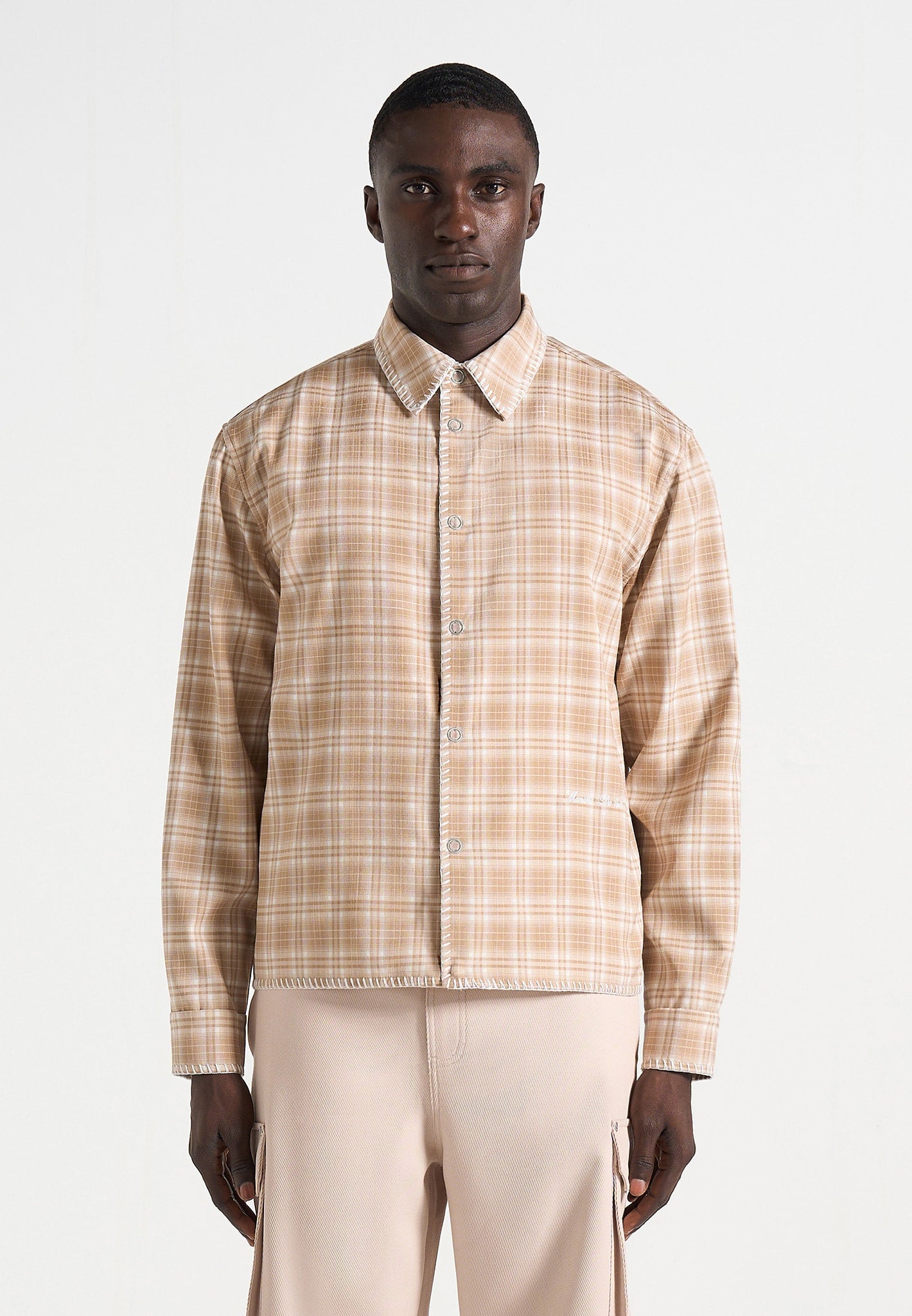 Blake - Unisex Whipstitch Check Shirt - Beige