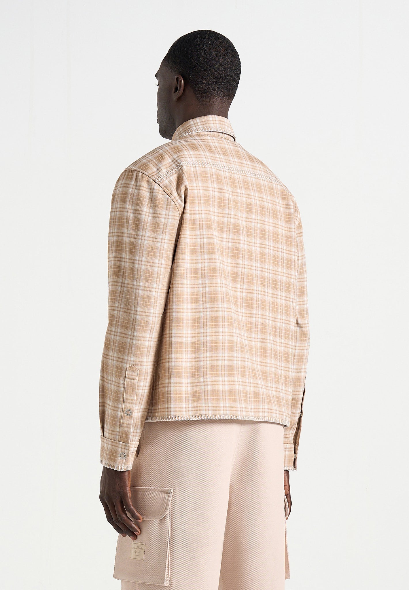 Blake - Unisex Whipstitch Check Shirt - Beige