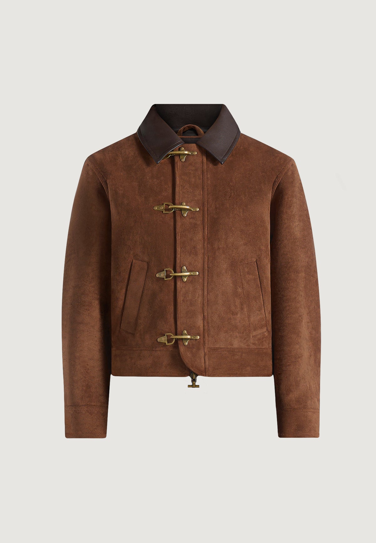 Nino - Unisex Clasp Detail Contrast Stitch Suede Jacket - Tan