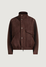 Kit - Unisex Suede Funnel Neck Bomber Jacket - Brown