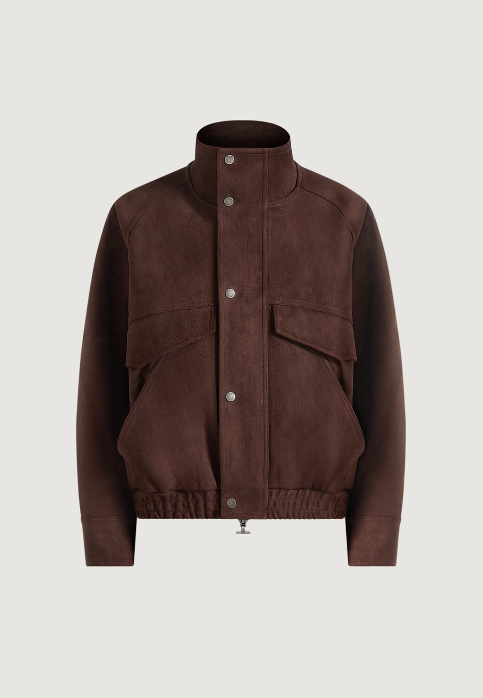 Kit - Unisex Suede Funnel Neck Bomber Jacket - Brown