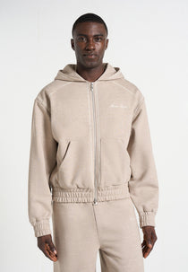 Ollie - Unisex Whipstitch Raglan Effect Zip Hoodie - Taupe