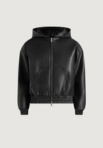 Jude - Unisex Leather Zip-Through Hooded Jacket - Black