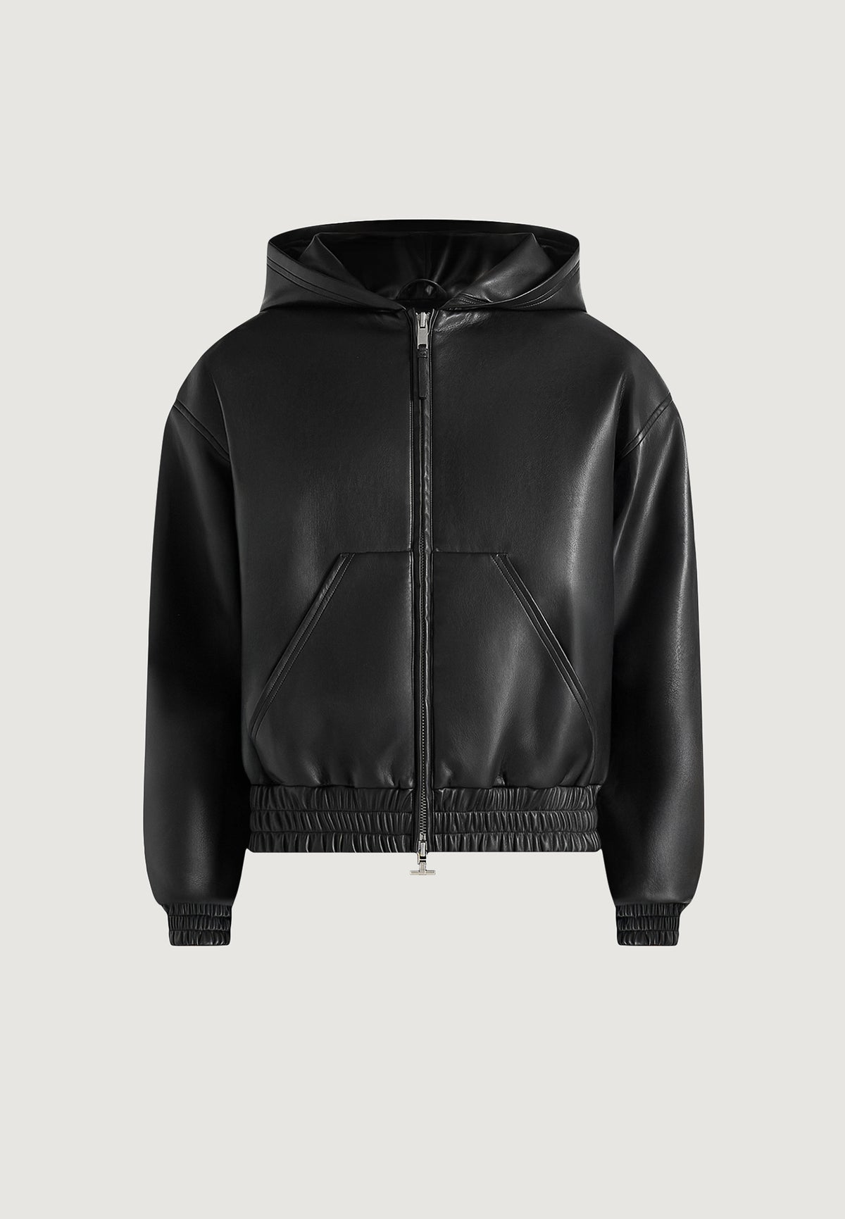 Jude - Unisex Leather Zip-Through Hooded Jacket - Black