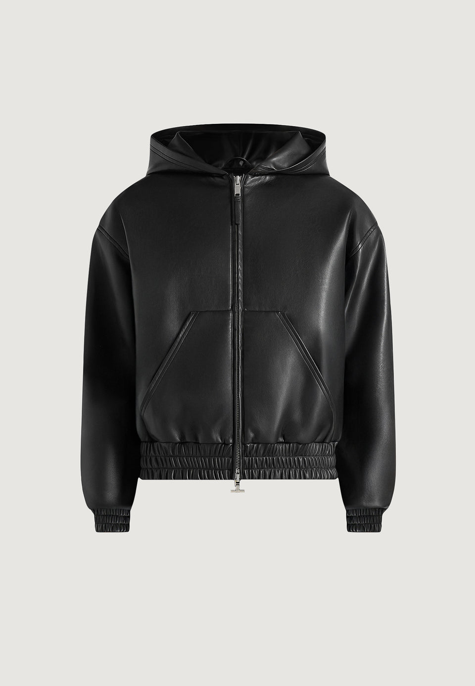 Jude - Unisex Leather Zip-Through Hooded Jacket - Black