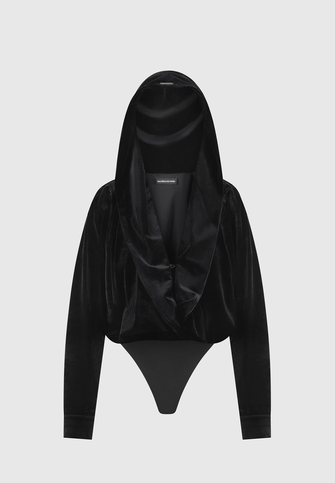 Black Hooded Bodysuit Spandex Leotard Jumpsuit Swimsuit Cloak