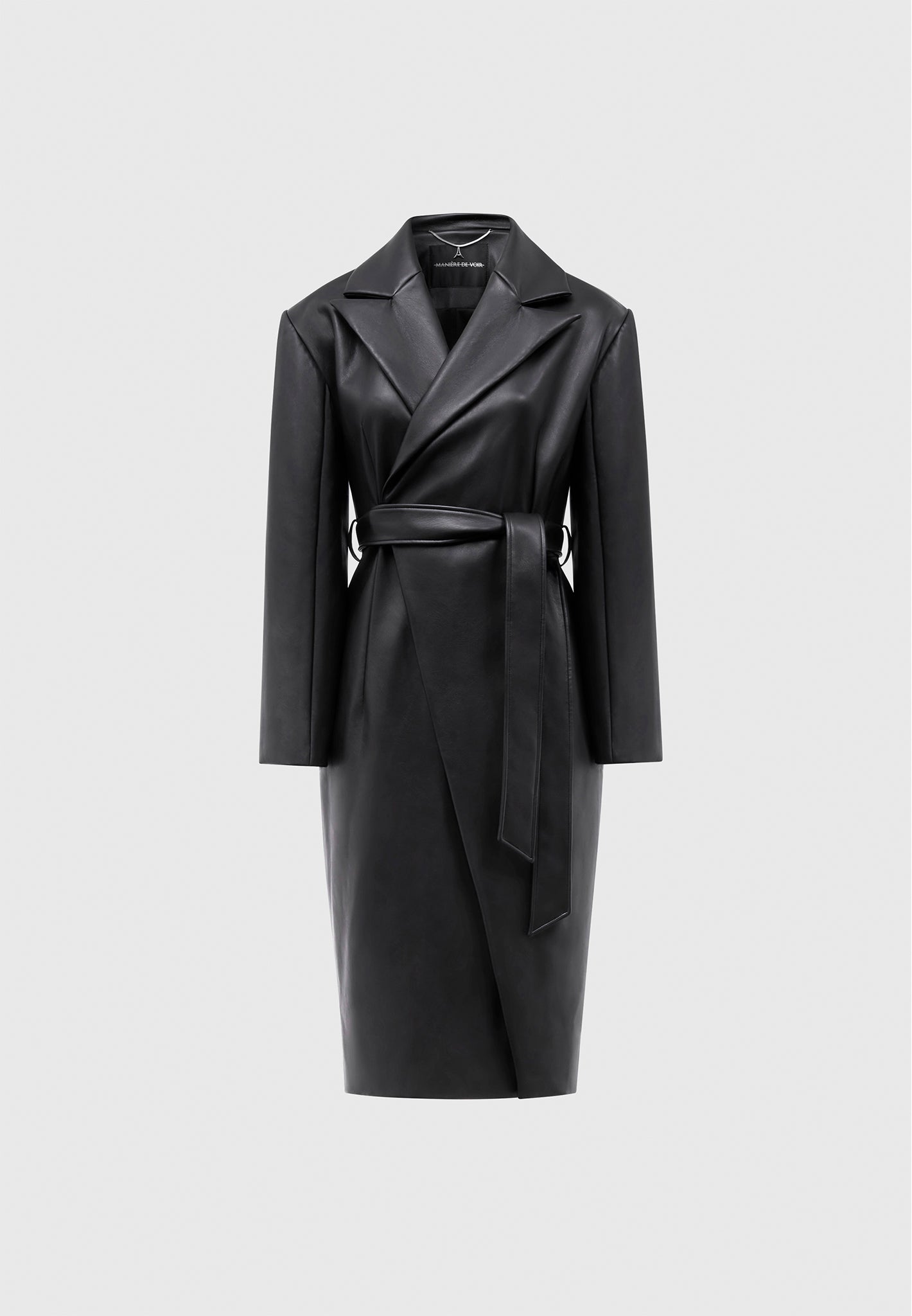 Tailored Faux Leather Belted Trench Coat