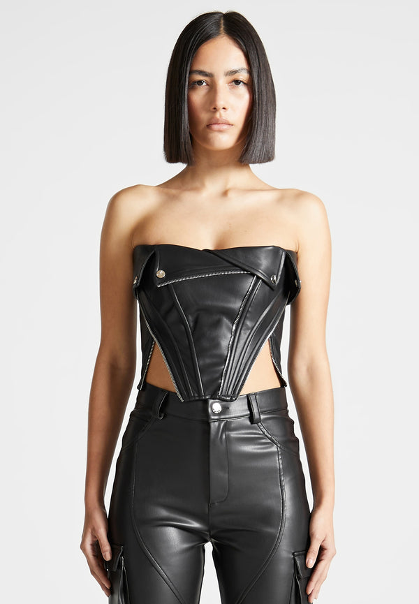 Leather Biker Corset - Black