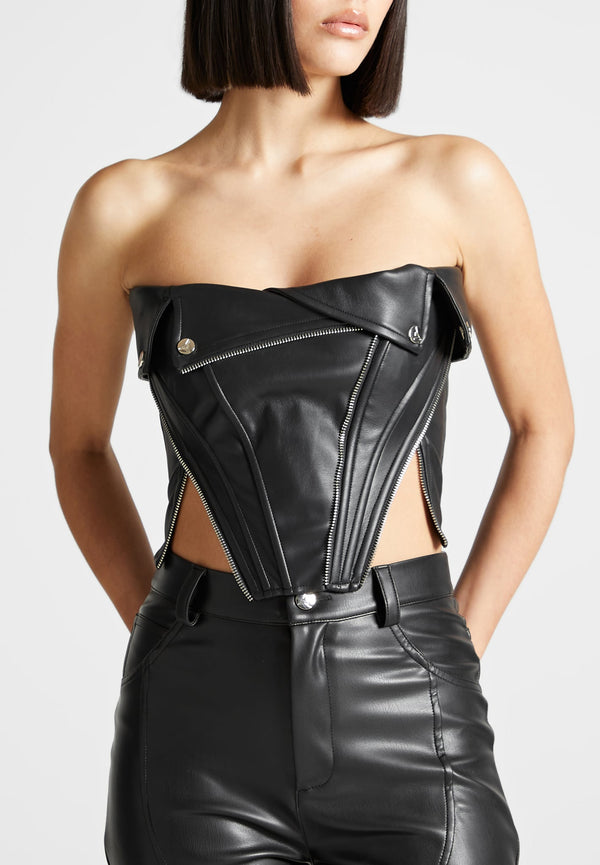 Leather Biker Corset - Black