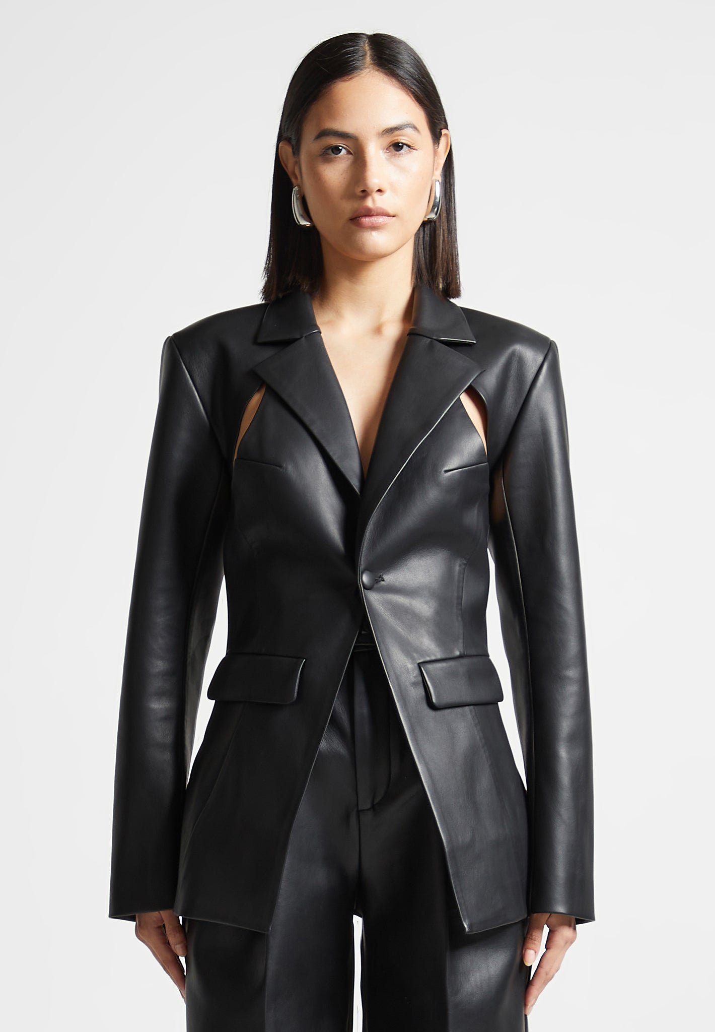 Vegan Leather Cut Out Blazer - Black | Manière De Voir