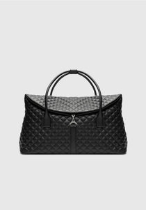 Leather Diamond Quilted Travel Bag - Black