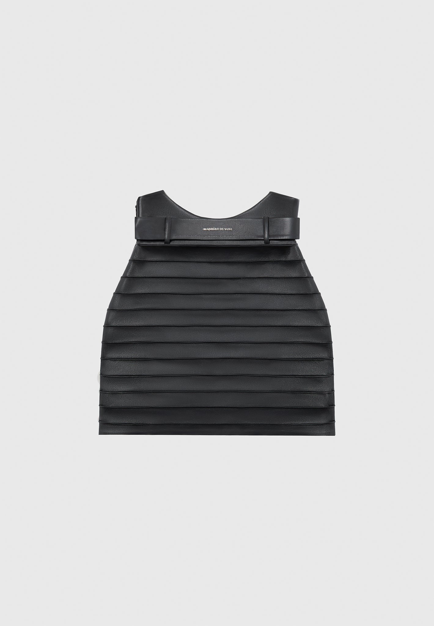 Leather Pintuck Chain Mini Skirt Black