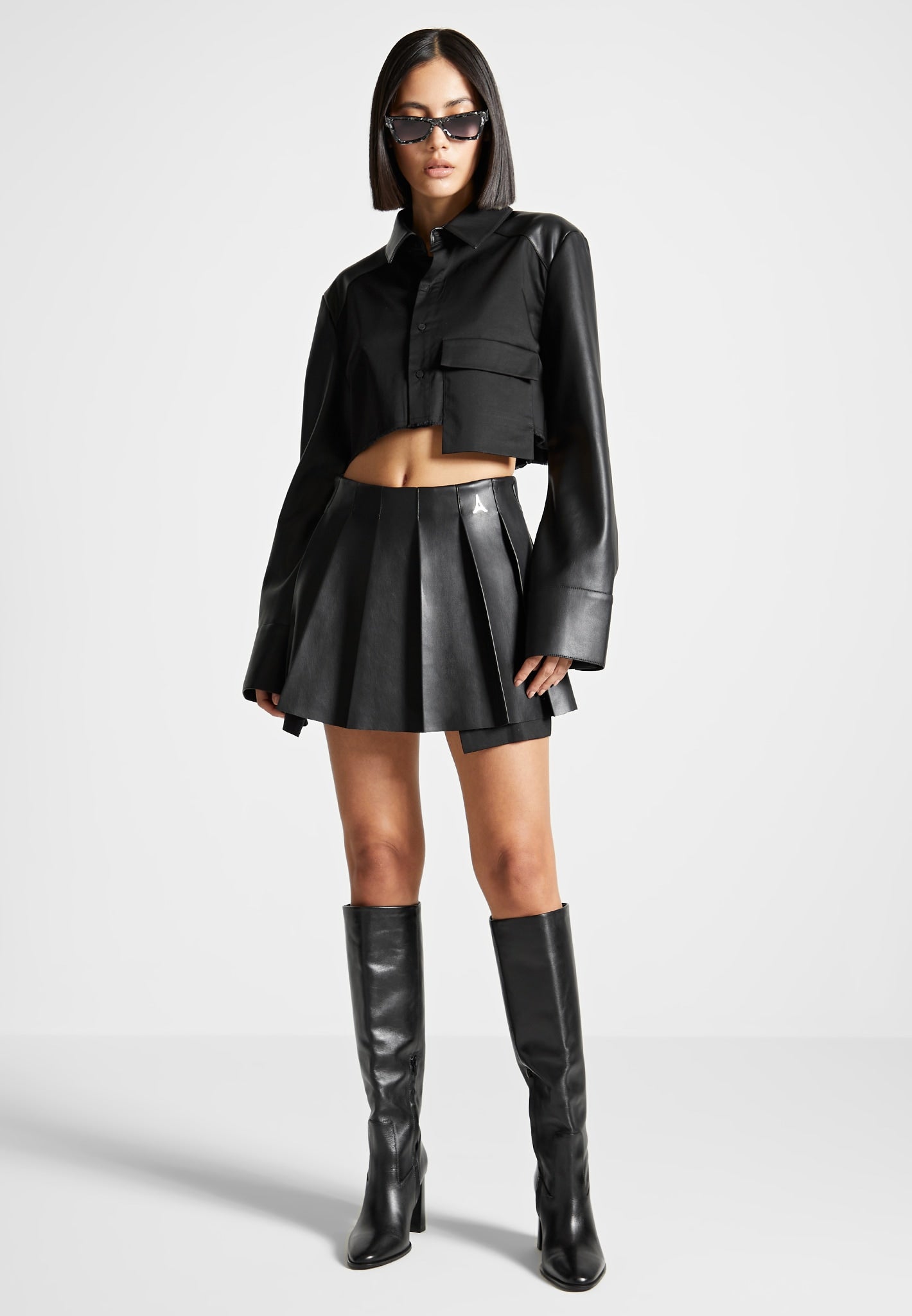 Vegan Leather Pleated Skort - Black | Manière De Voir