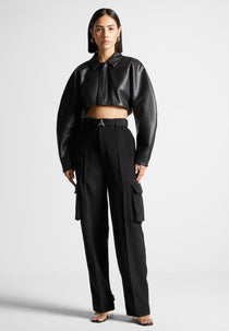 Leather Super Cropped Jacket - Black