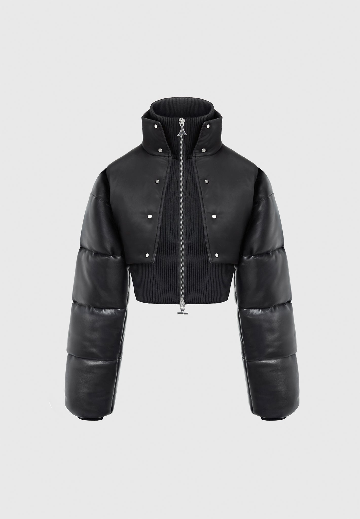 vegan-leather-and-nylon-layered-puffer-jacket-black