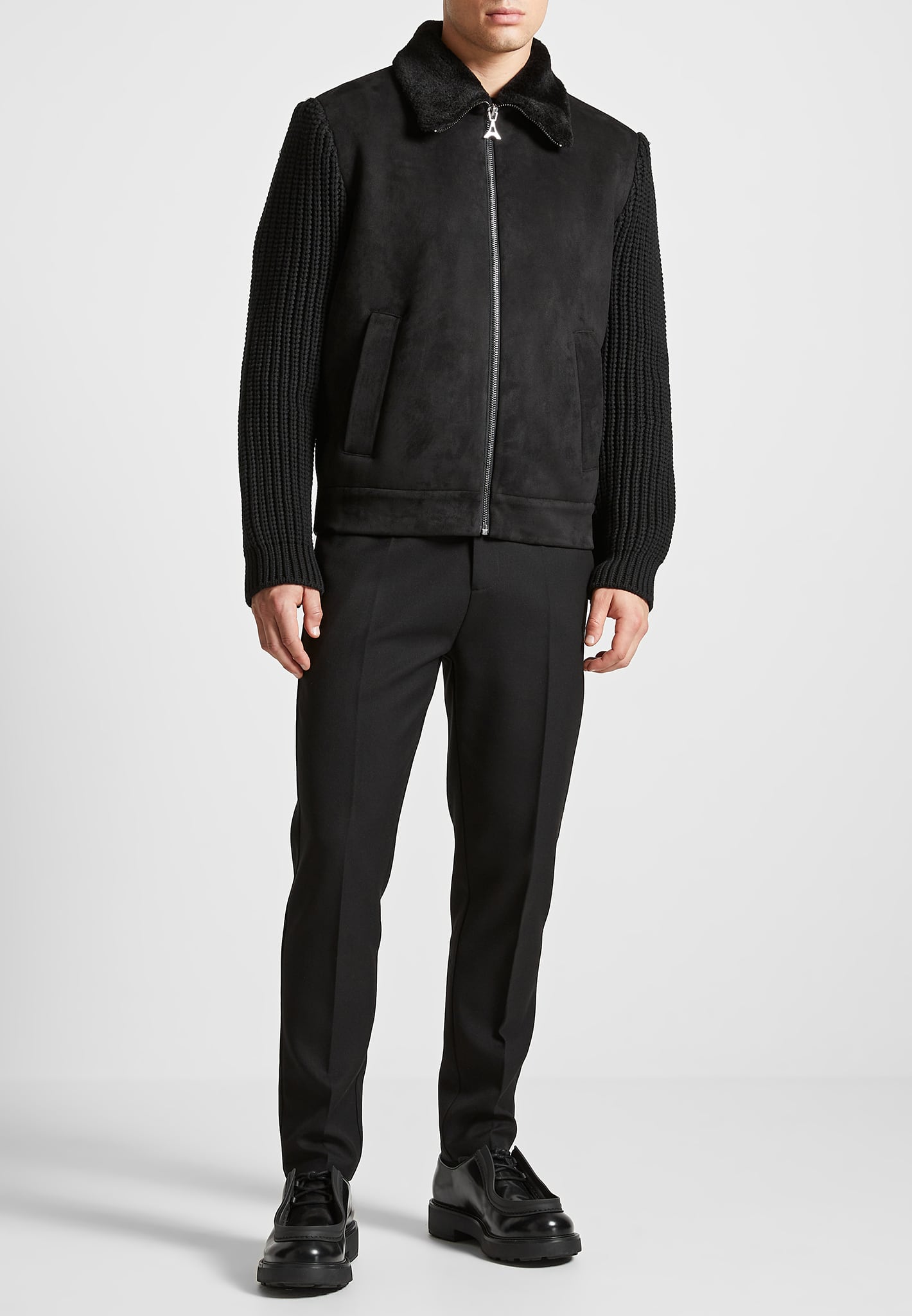 vegan-suede-shearling-knit-jacket-black 