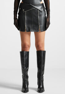 Leather Biker Mini Skirt - Black