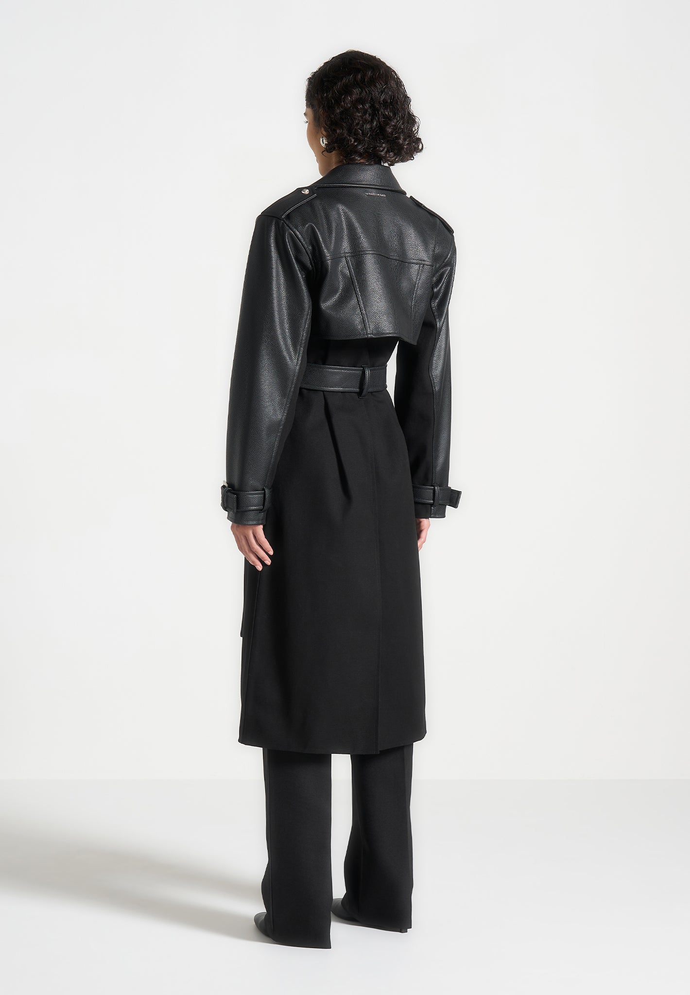 Leather Biker Trench Coat Black Maniere De Voir