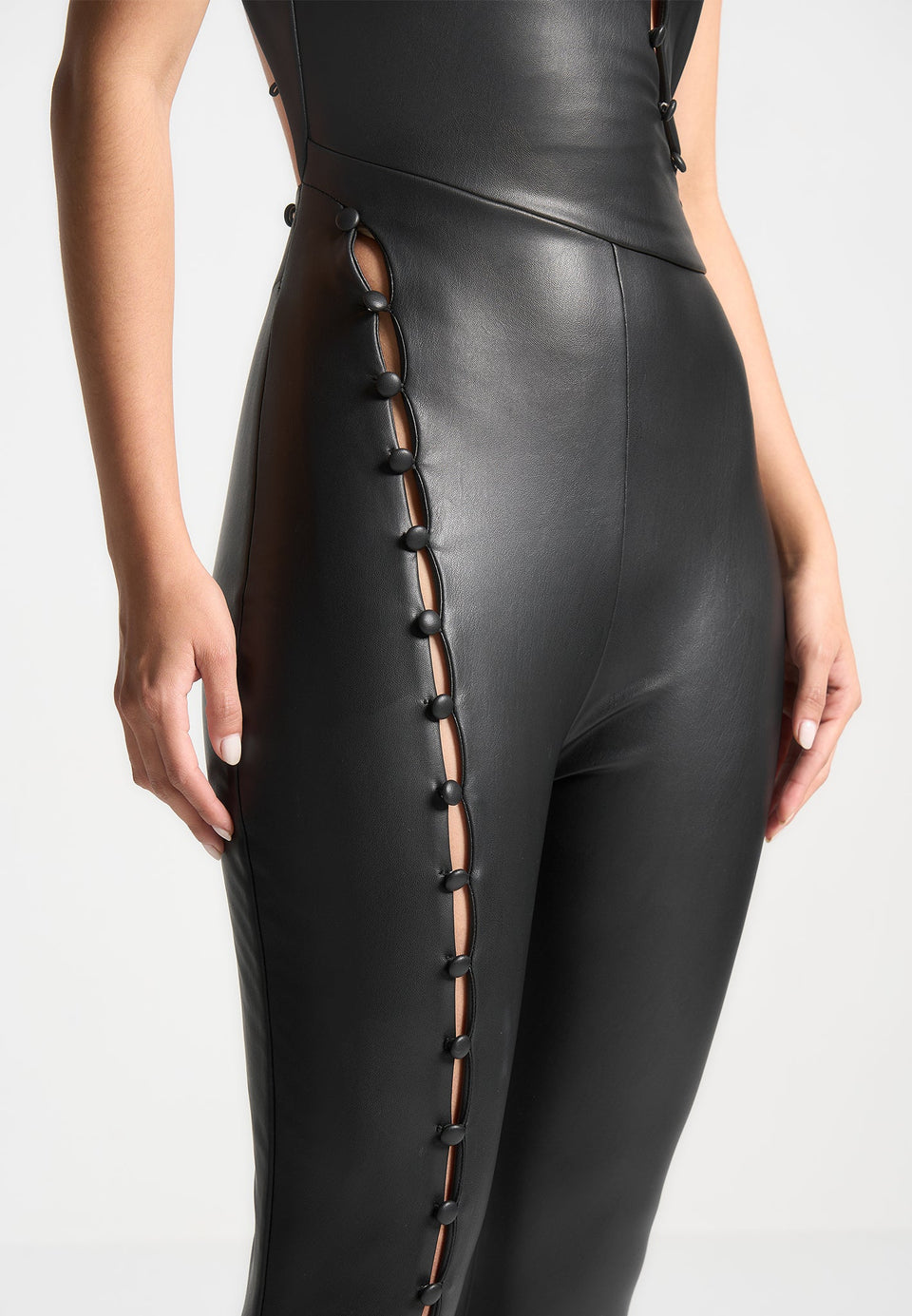 leather-cut-out-button-detail-jumpsuit-black